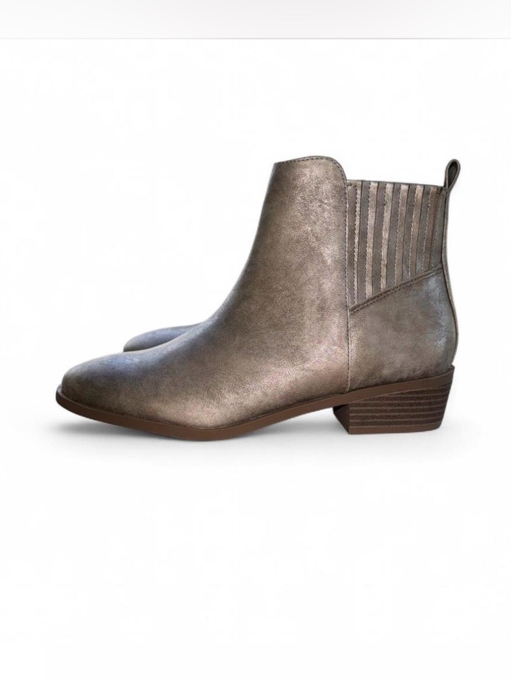 Wonder Nation Girls Metallic Taupe Gray Ankle Chelsea Boots Booties Size 6 NWT